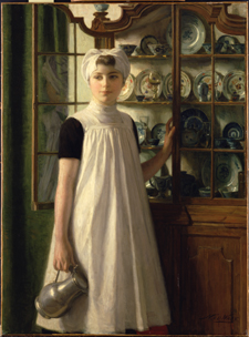 Orphan girl at porcelain cupboard, 1903, Nicolaas Waay