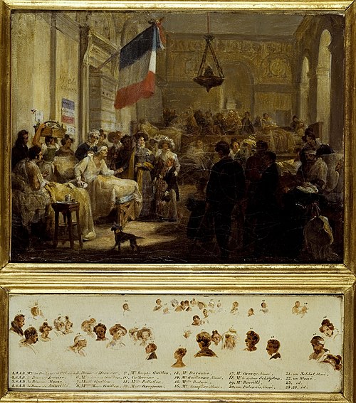 La Reine Marie-Amélie visitant les blessés des journées de Juillet à l'ambulance de la Bourse, le 25, 1832, Nicolas Gosse