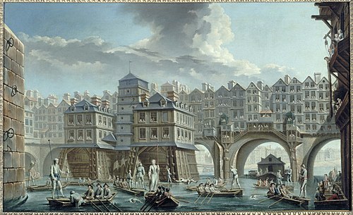 La joute des mariniers, entre le pont Notre-Dame et le pont au Change, 1756, Nicolas-Jean-Baptiste Raguenet
