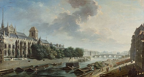 Le Palais de l'archevêché, vue de la rive gauche, 1756, Nicolas-Jean-Baptiste Raguenet