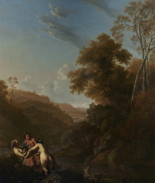 Italianate landscape with nymphs bathing, 1642, Dirck van der Lisse