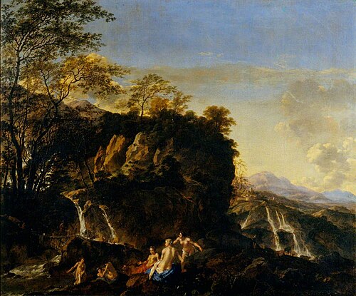 Landscape with Nymphs Bathing, 1700, Dirck van der Lisse