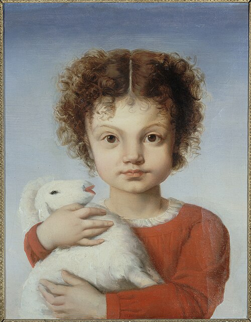 Portrait de Lina Calamatta enfant, avec un agneau dans les bras, 1848, Joséphine Calamatta