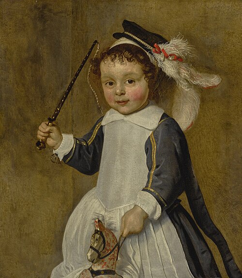 Portrait of a young boy on a hobby horse, three-quarter length, 1640, Ludolf Leendertsz. de Jongh
