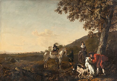 Landscape with a resting hunting company, 1650, Ludolf Leendertsz. de Jongh