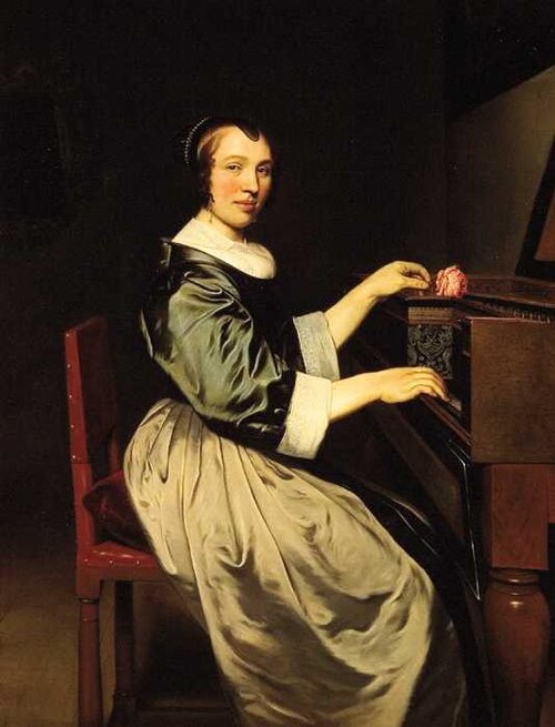 Jonge vrouw aan een virginaal, 1651, Ludolf Leendertsz. de Jongh