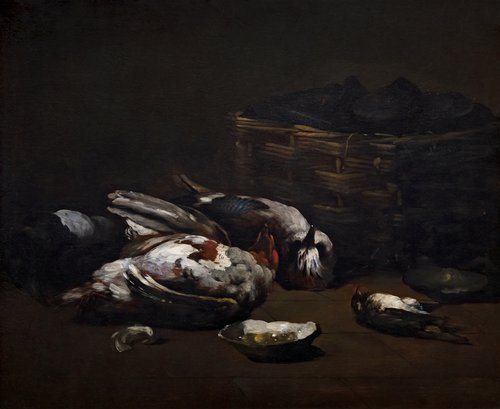 Still Life with Dead Birds and a Basket of Oysters, 1870, Germain Ribot