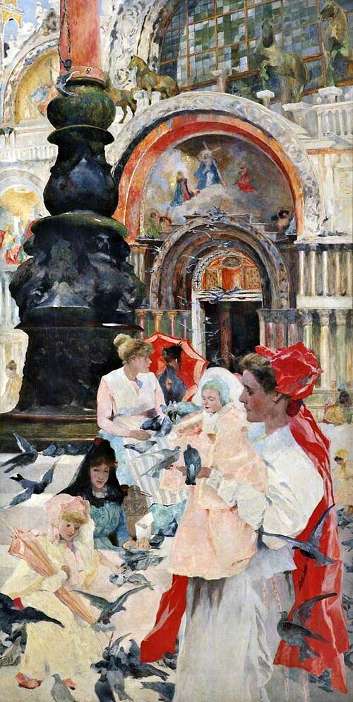 Feeding the Pigeons, St Mark's Square, Venice, 1897, David Woodlock