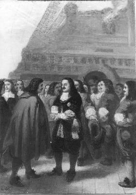 Anno 1673. Michiel de Ruyter ontvangt Cornelis Tromp met pruik en Oranje-kokarde, 1862, Jacob Taanman