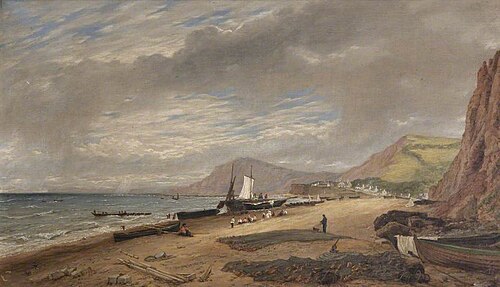 Sidmouth Beach and Cliffs, Devon, 1880, Hopkins Horsley Hobday Horsley