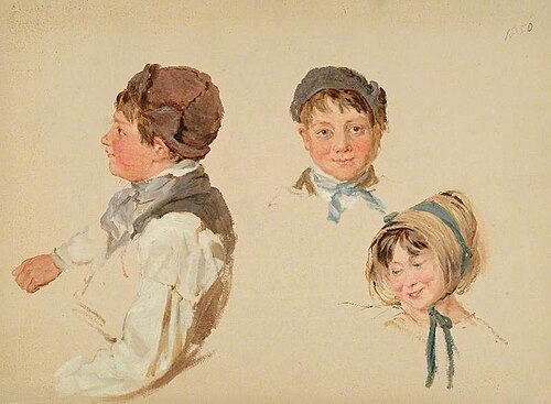 Heads of Children, Boy and Girl, Three Studies, 1850, Hopkins Horsley Hobday Horsley