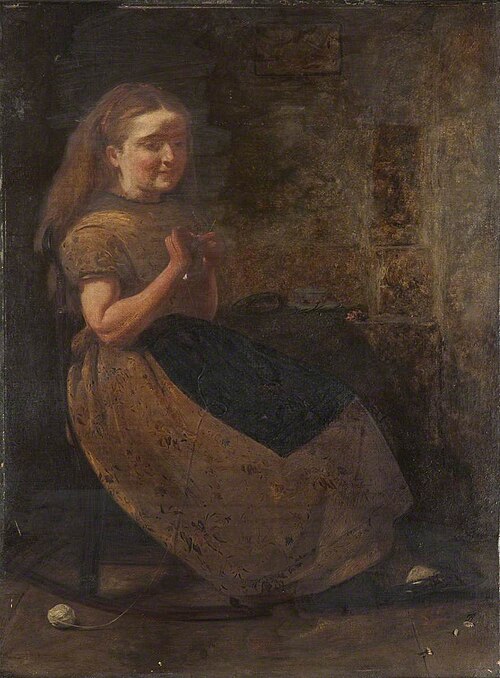 A Girl Knitting, 1872, Thomas Wade