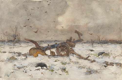 Plow on snowy field, 1890, Willem van der Nat