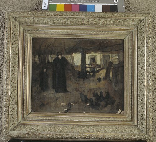 Boerenerf met vrouw en kind, 1914, Willem van der Nat