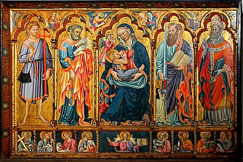 La vierge allaitant entourée de plusieurs saints, 1432, Maître de Santa Barbara a Matera