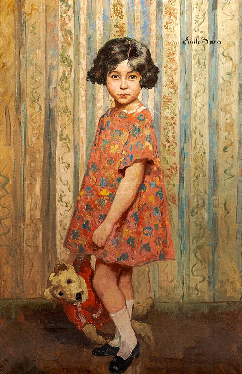 Girl with teddy bear in an interior, 1950, Émile Baes