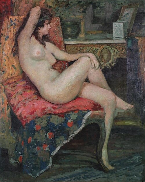 Seated nude in an interior, 1950, Émile Baes