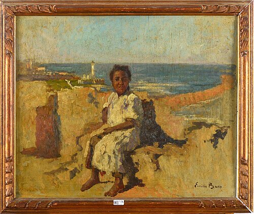 Seated girl against a North African landscape, 1950, Émile Baes