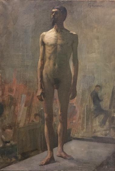 Naaktstudie van staande man van voren gezien, 1901, Henri Goovaerts