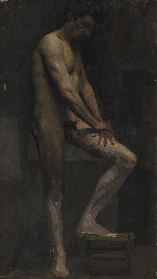 Naaktstudie van de man in profiel naar rechts, 1898, Henri Goovaerts
