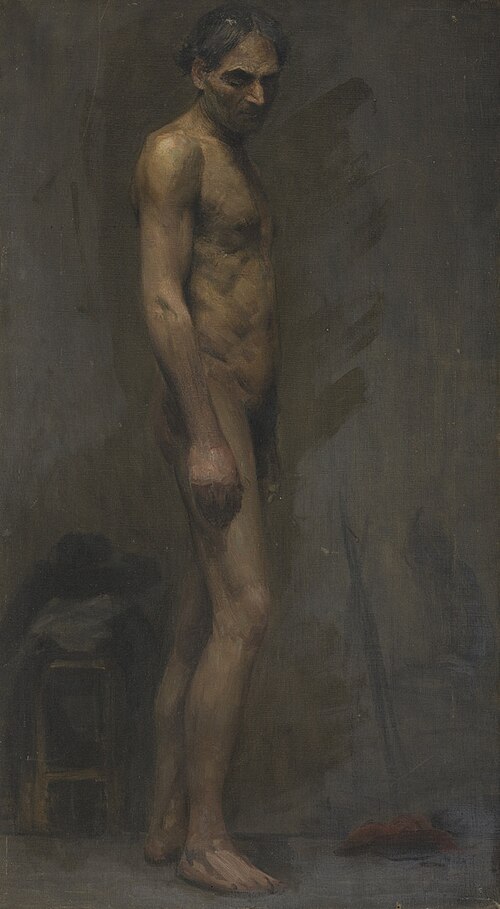 Naaktstudie van staande man in profiel naar rechts, 1898, Henri Goovaerts