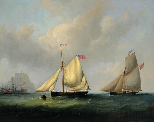 The 'Childers' and Another Vessel Tied to a Buoy off Gorey Harbour, 1856, Philip John Ouless