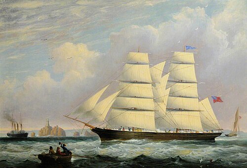 The 'Hebe' of Jersey off Corbiere, and a Paddle Steamer, 1874, Philip John Ouless
