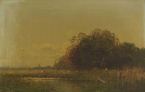 Shore landscape with a flock of sheep, , Otto Fedder