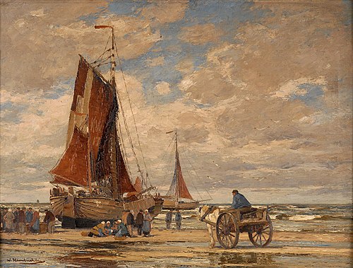 Fischervolk von Katwijk beim Entladen des Fangs, , Wilhelm Hambüchen