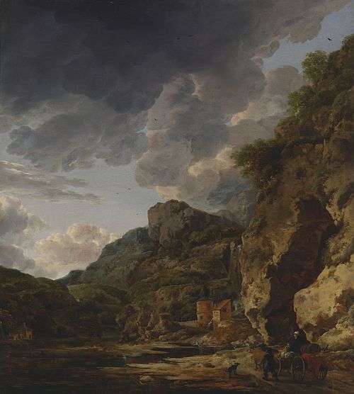 Mountain Landscape with River and Wagon, 1650, Herman Nauwincx