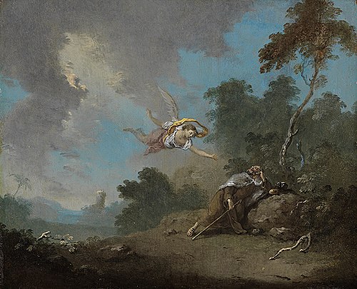Der Prophet Elias, in der Wüste von einem Engel gespeist, 1760, Norbert Joseph Carl Grund