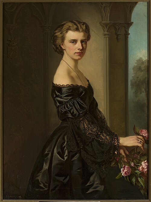 Portrait of a young woman with roses, 1864, Norbert Schrödl