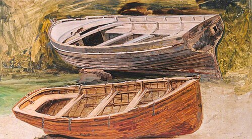 Boats at Caernarvon, 1884, Frederick William Hayes