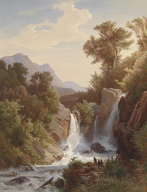 Angler am Wasserfall, 1853, August Kessler