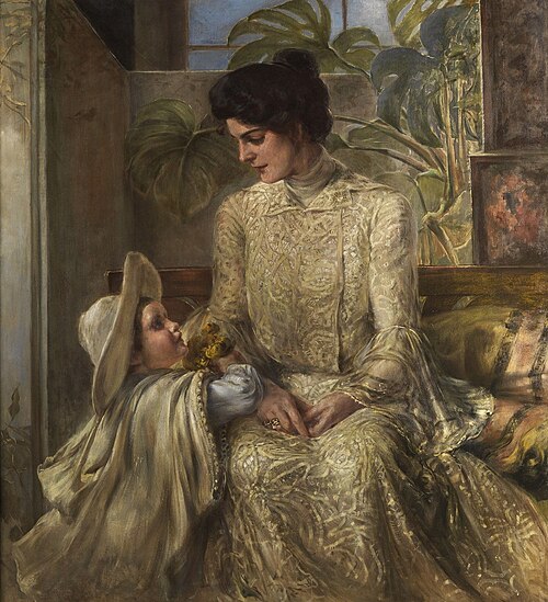 Portrait of a lady and her (?) child, 1860, Arthur Dampier May