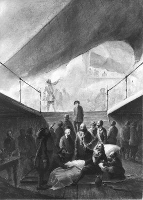 Anno 1653. De dodelijk gewonde Johan van Galen drinkt een glas wijn op het verderf der Engelsen, 1855, Christiaan Cornelis Kannemans