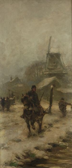 Landschap met jaagpad langs de Schie en molen, , Jan de