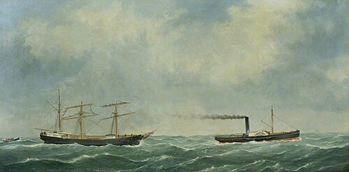 The 'New Brunswick' being towed into Newhaven, 1883, George Mears