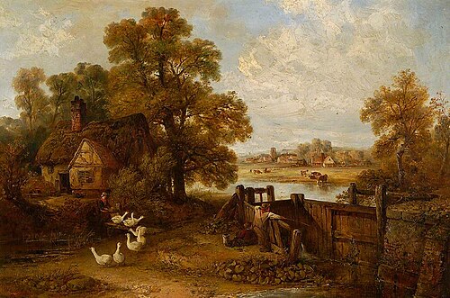Suffolk Scene, a Cottage and Some Geese, 1870, Edward Robert Smythe