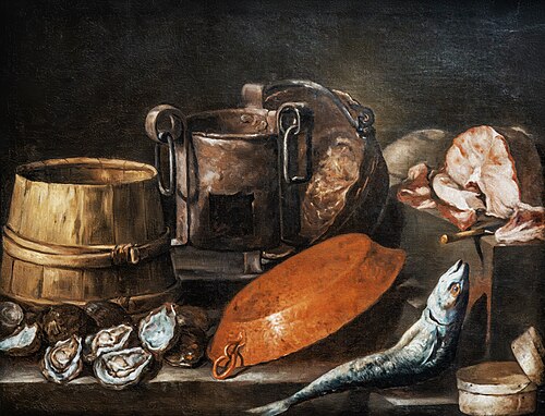Nature morte au hareng et aux ustensiles de cuisine, 1650, Francisco Barranco