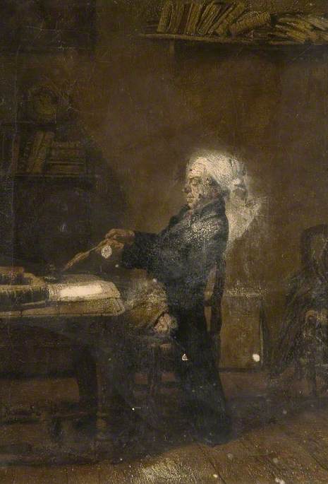Old Man Sharpening a Quill Pen, , Frans Meerts