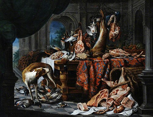 Still Life with Dead Poultry and Fruit, 1684, Pieter Janssens Elinga