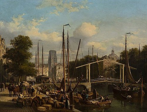 View of the Leuvehaven, looking north, , Andries Scheerboom