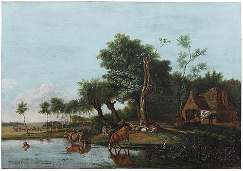 Het spiegelend koetje, Zwemmers, 1813, Albarta ten Oever