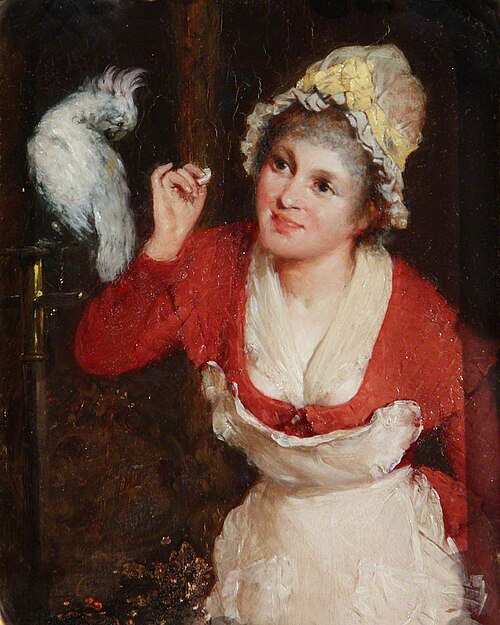 Girl feeding a Parrot, 1880, Rudolf Wimmer