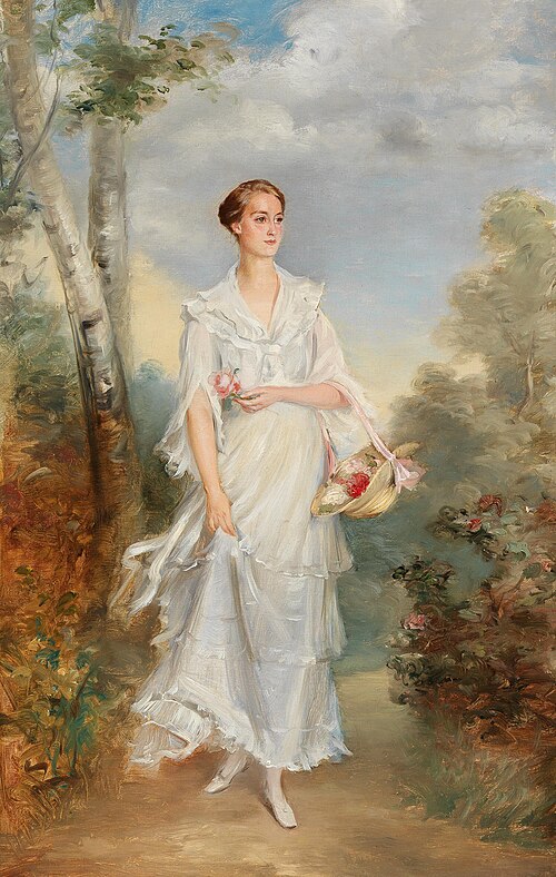 Portrait of a Young Lady with a Basket of Flowers., 1929, Adolf Pirsch