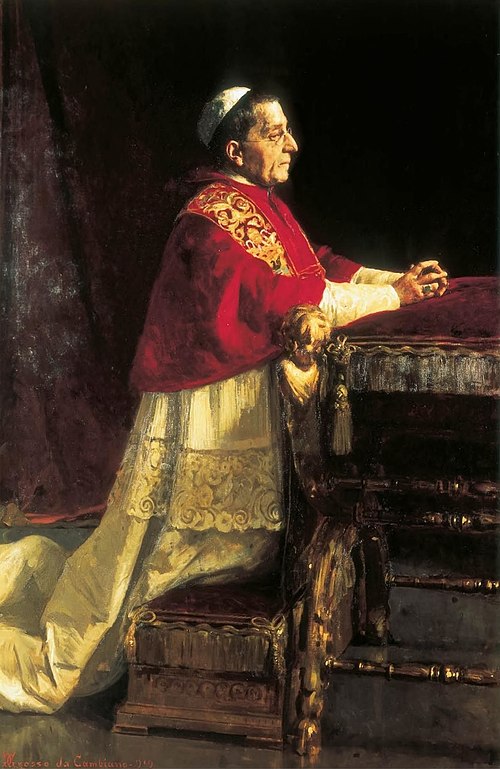 Portrait of Benedict XV praying at the faldstool, 1919, Giacomo Grosso