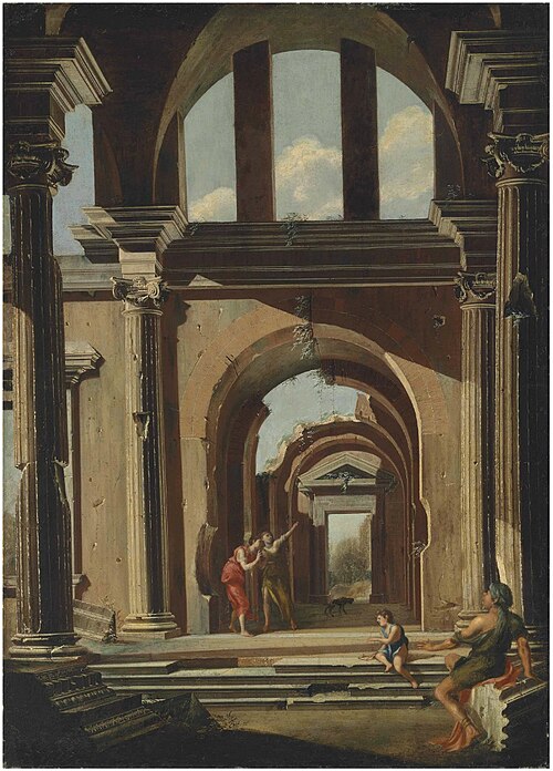 Architectural capriccio with figures beneath an arch, 1650, Niccolò Codazzi