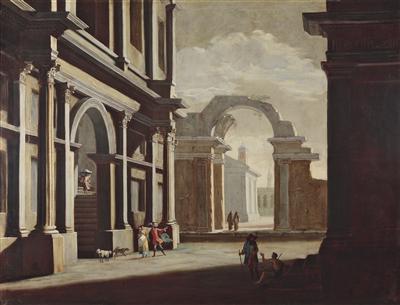 Architectural capriccio with figures, 1689, Niccolò Codazzi