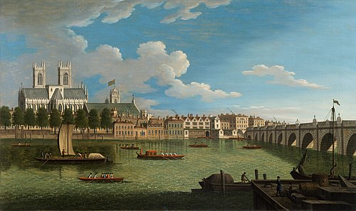 The Thames at Westminster Abbey, , Joseph Nickolls